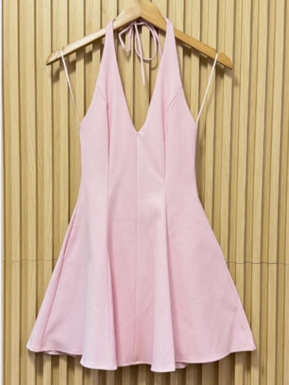 Zara Halter Neck Mini Skater Dress Pale Pink Open Back Size XS NWT